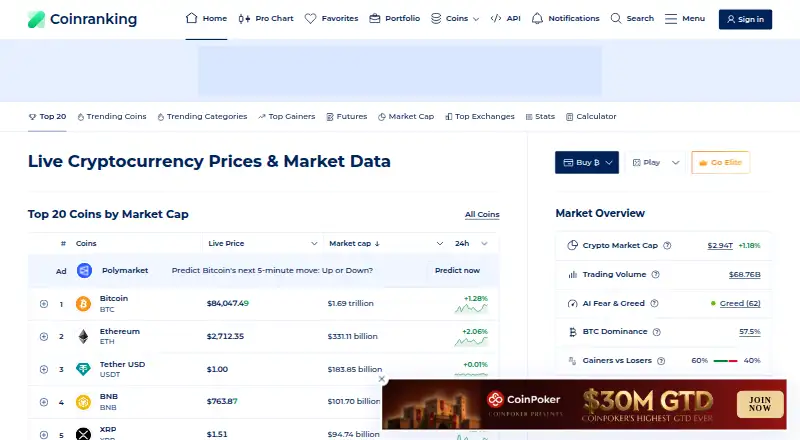 Coinranking's own site