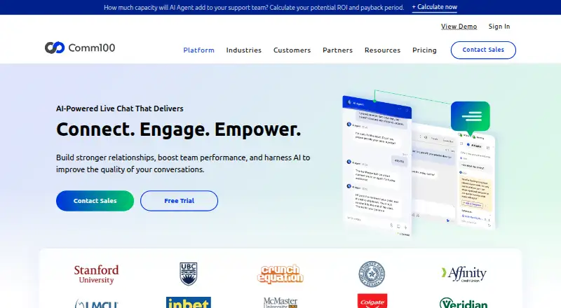 Comm100 Live Chat's own site