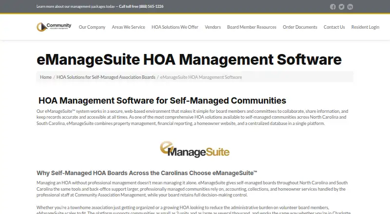 eManageSuite HOA Management Software's own site