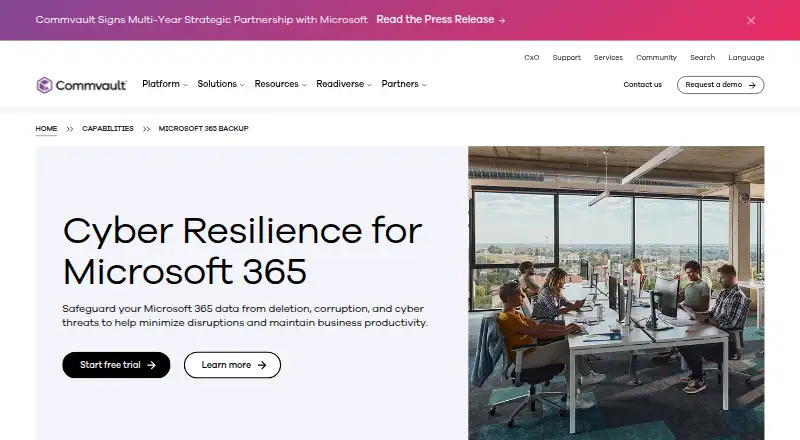 Commvault Cloud for Microsoft 365's own site