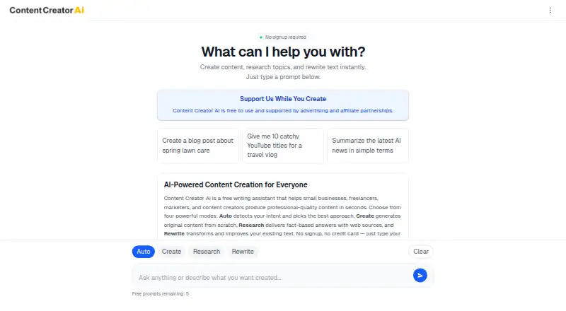 Content Creator AI's own site