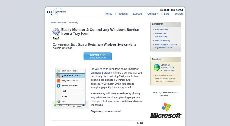 ServiceTray's own site