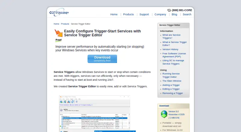 Service Trigger Editor's own site