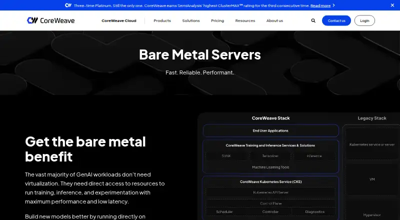 CoreWeave Bare Metal Servers's own site