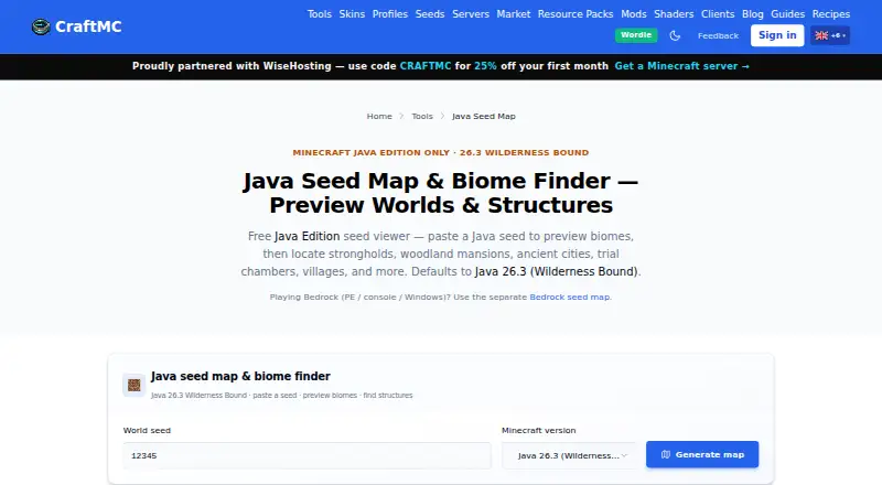 CraftMC Seed Map's own site