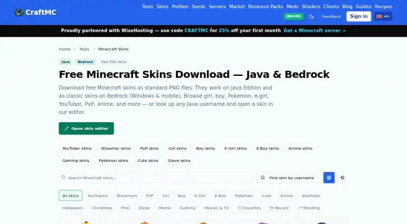 CraftMC Skin Browser's own site