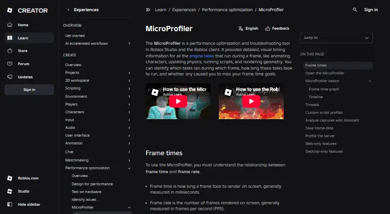 Roblox MicroProfiler's own site