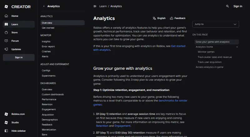 Roblox Analytics's own site