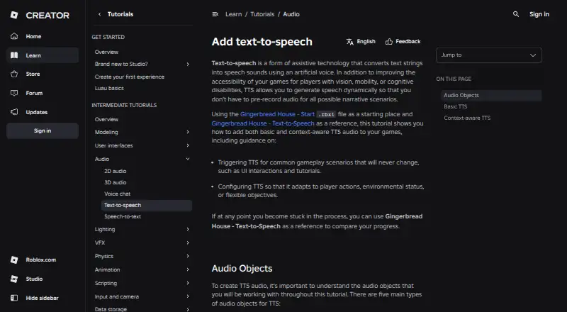 Roblox Text-to-Speech API's own site
