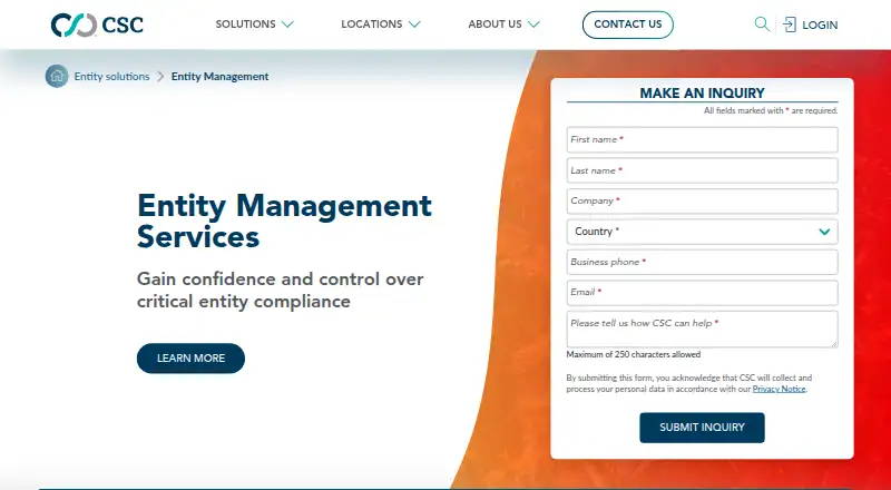 CSC Entity Management's own site