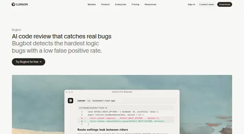 Cursor Bugbot's own site