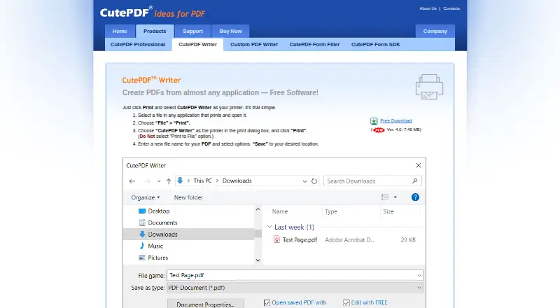 CutePDF Writer's own site