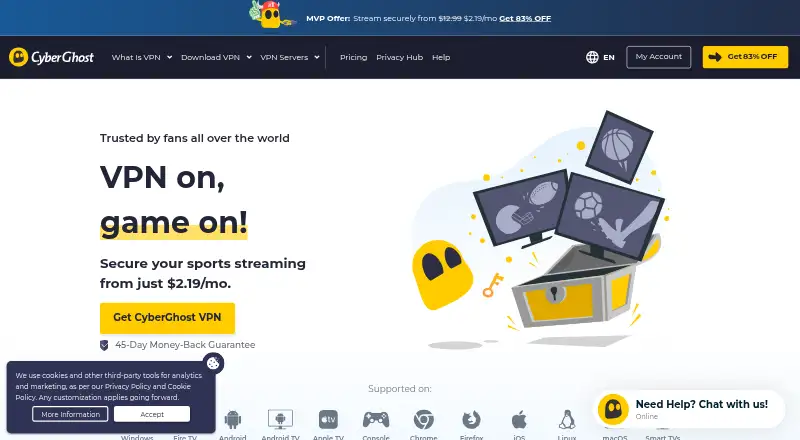 The CyberGhost VPN homepage