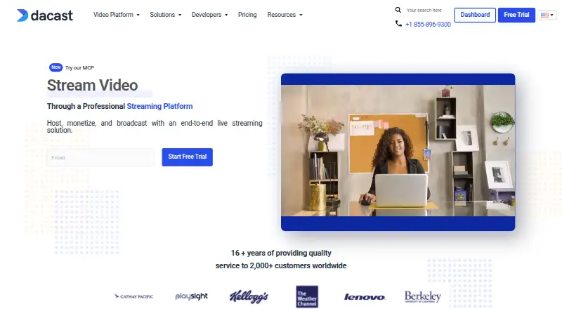 The Dacast homepage