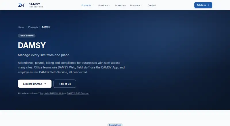 Damsy ERP Cloud's own site