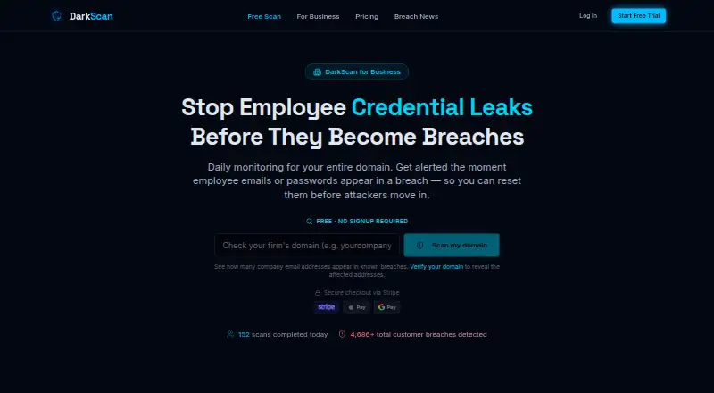 DarkScan for Business's own site