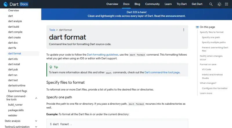 Dart formatter's own site