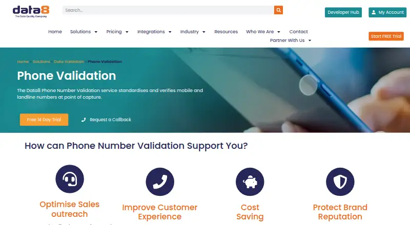 Data8 Phone Validation's own site