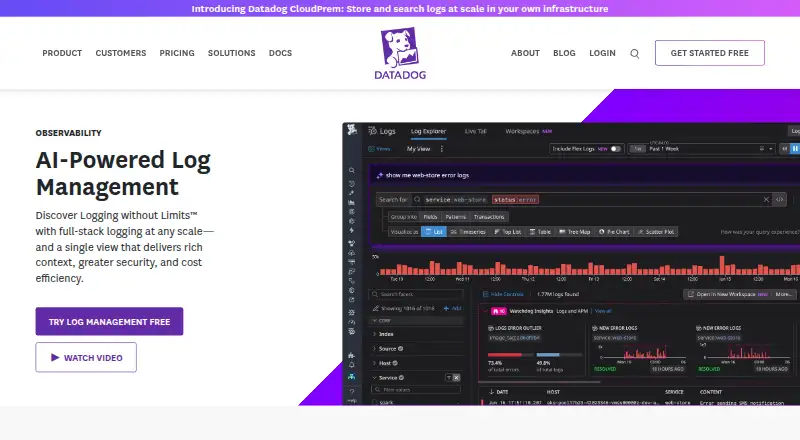Datadog Logs's own site
