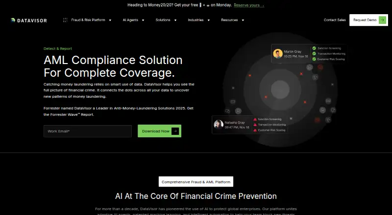 DataVisor AML Transaction Monitoring's own site