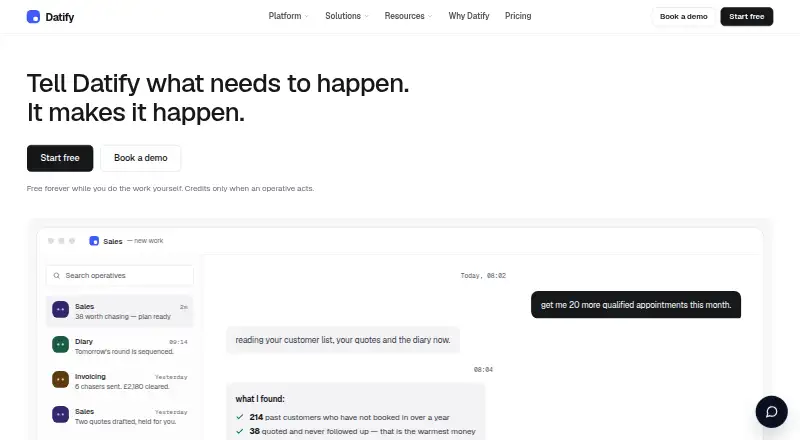The Datify homepage