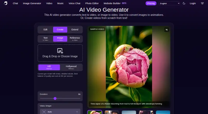DeepAI Video Generator's own site