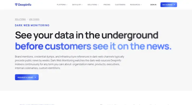 Deepinfo Dark Web Monitoring's own site
