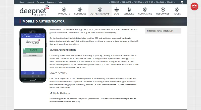 Deepnet MobileID Authenticator's own site