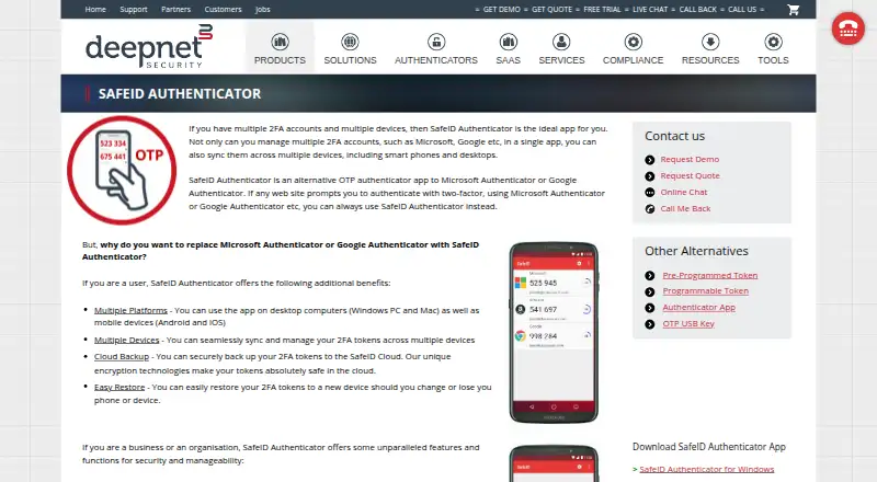 SafeID Authenticator's own site