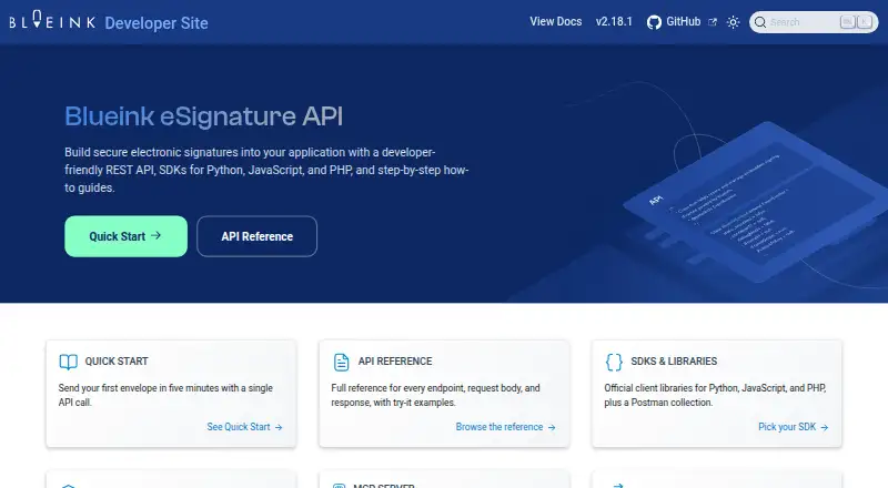 Blueink eSignature API's own site