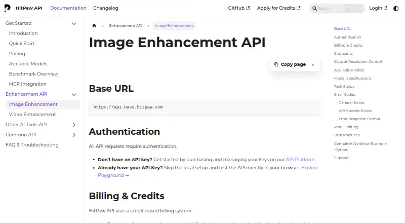 HitPaw Image Enhancement API's own site