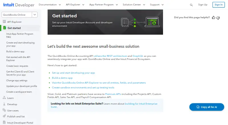 QuickBooks Online Accounting API's own site