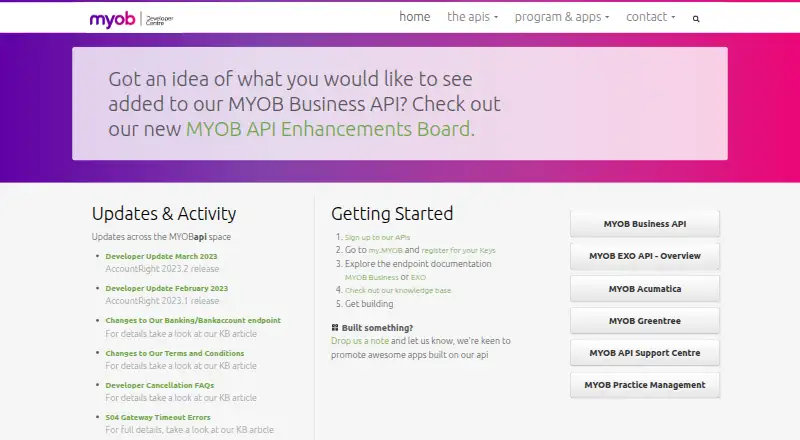 AccountRight API's own site
