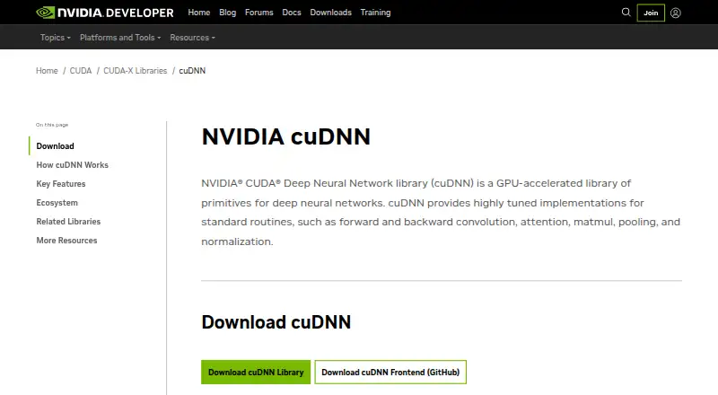 NVIDIA cuDNN's own site