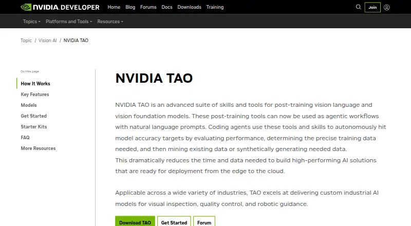 NVIDIA TAO Toolkit's own site