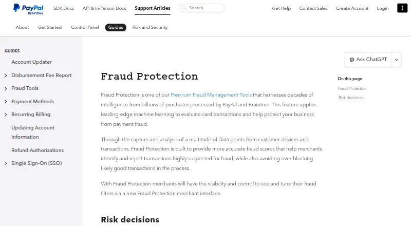 Braintree Fraud Protection's own site