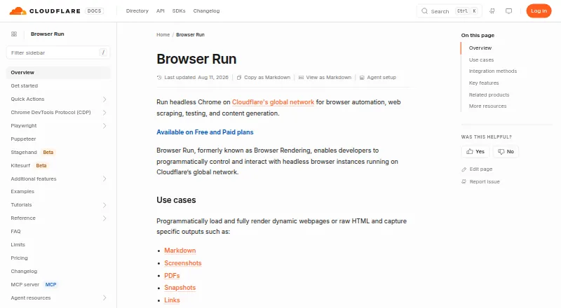 Cloudflare Browser Rendering's own site