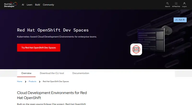 Red Hat OpenShift Dev Spaces's own site