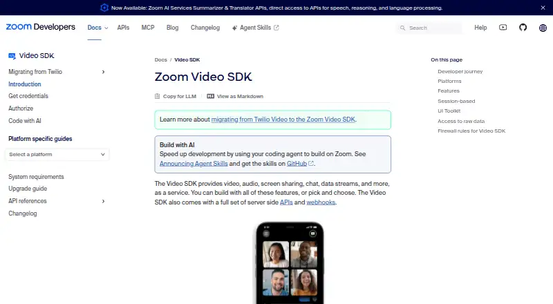Zoom Video SDK's own site