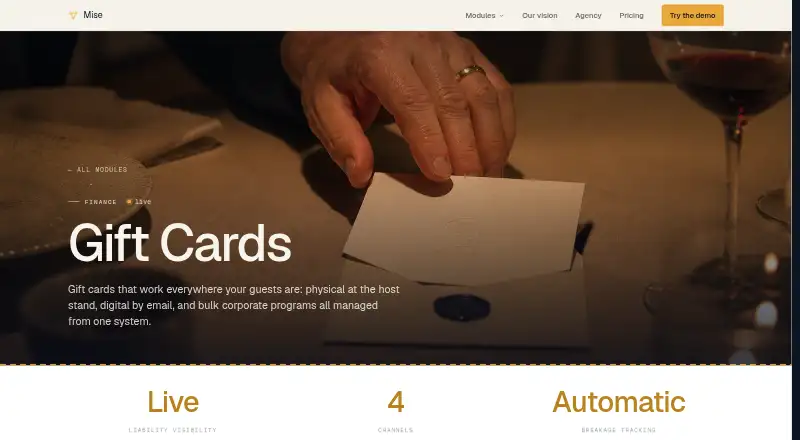 Mise Gift Cards's own site