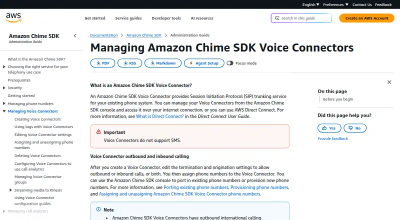 Amazon Chime SDK Voice Connector's own site