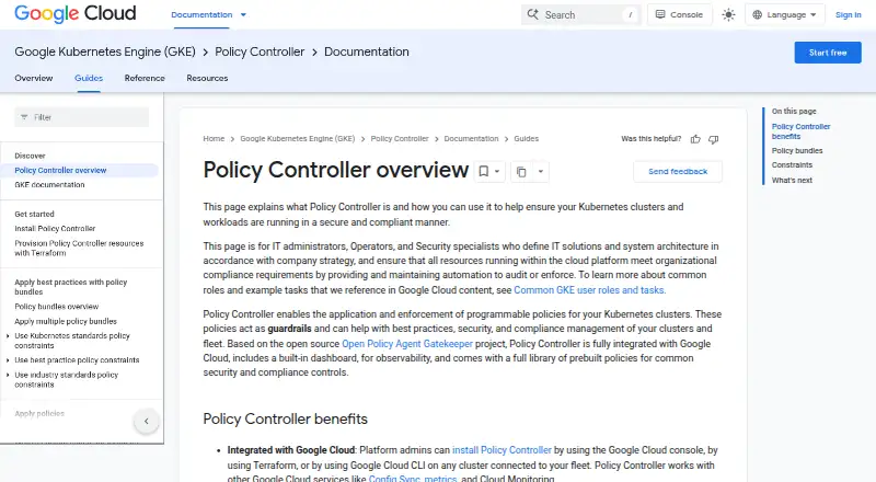 Google Cloud Policy Controller's own site