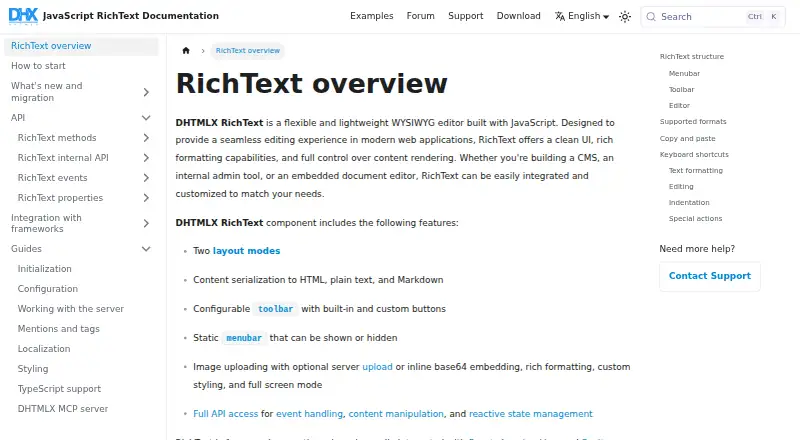 DHTMLX RichText's own site