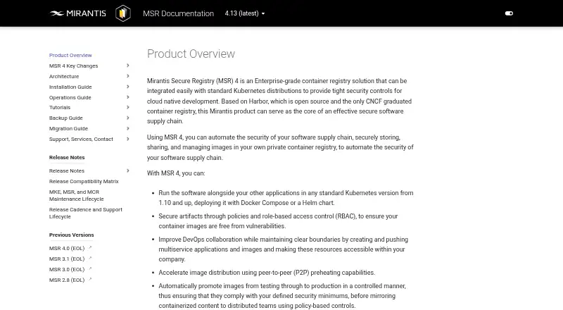 Mirantis Secure Registry's own site