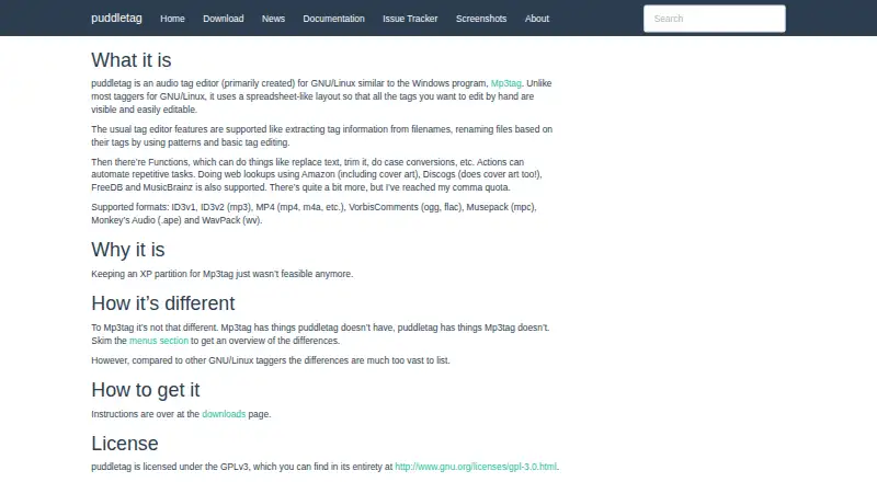 puddletag's own site
