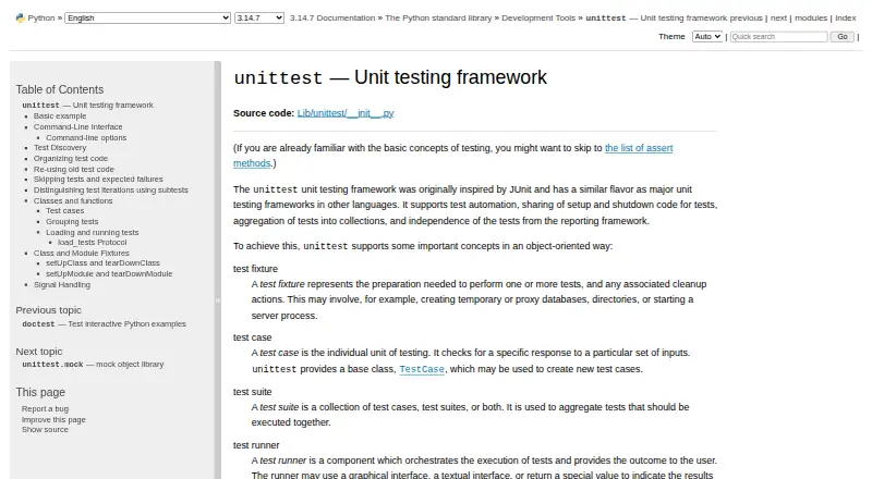 unittest's own site