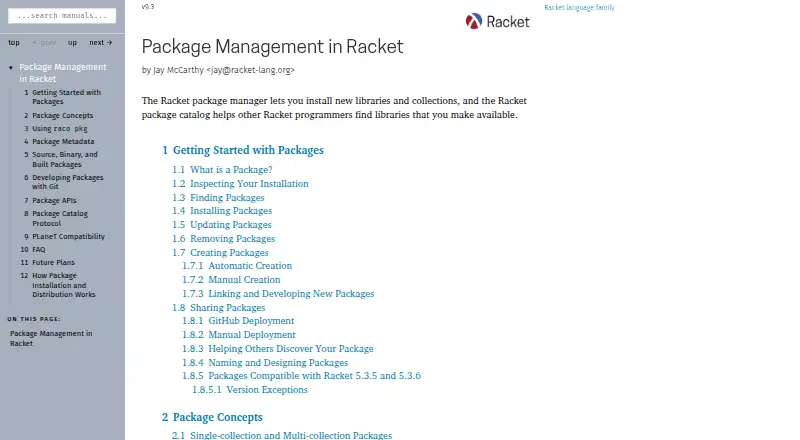 Racket Package Manager's own site
