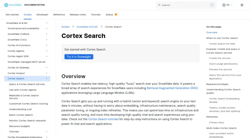 Snowflake Cortex Search's own site