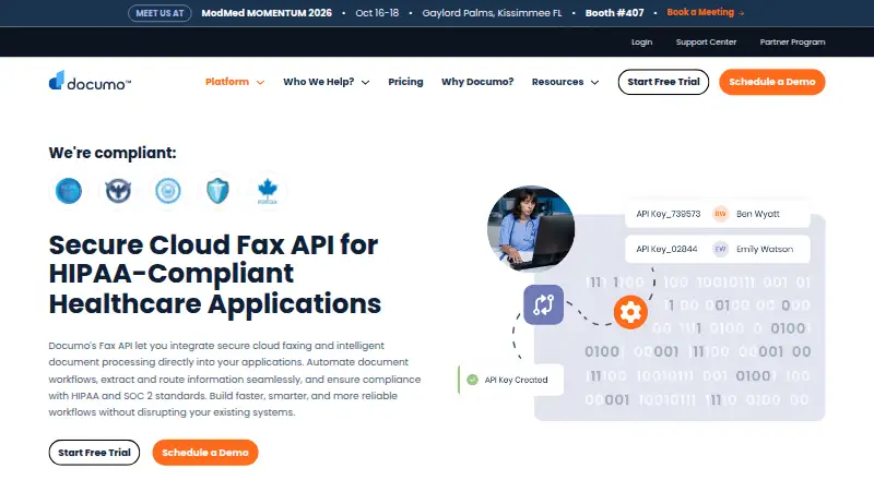 Documo Fax API's own site