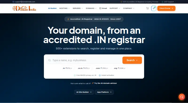 Domain India's own site